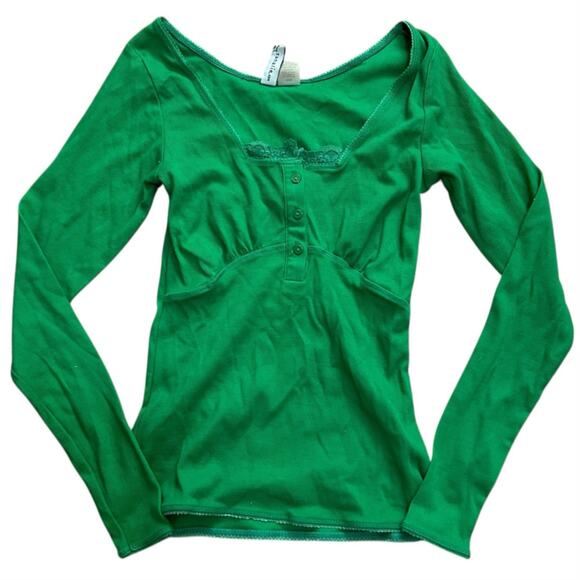Y2K Sahalie Babydoll Henley Top Green Womens XS Cottage Boho Bella Swan Lace - Picture 1 of 5
